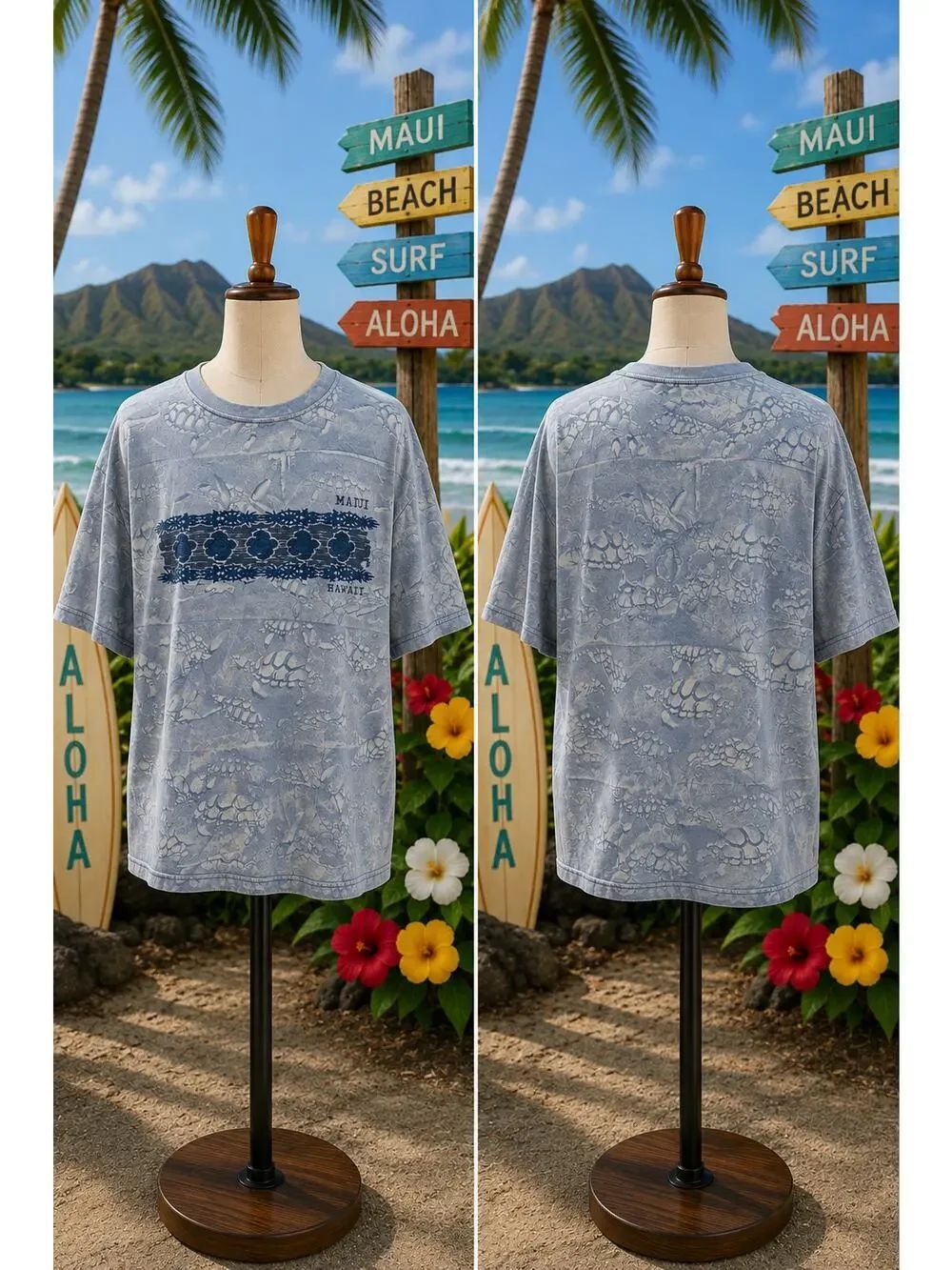 Vintage Maui Hawaii AOP Sea Turtle All Over Print T Shirt Size 2XL